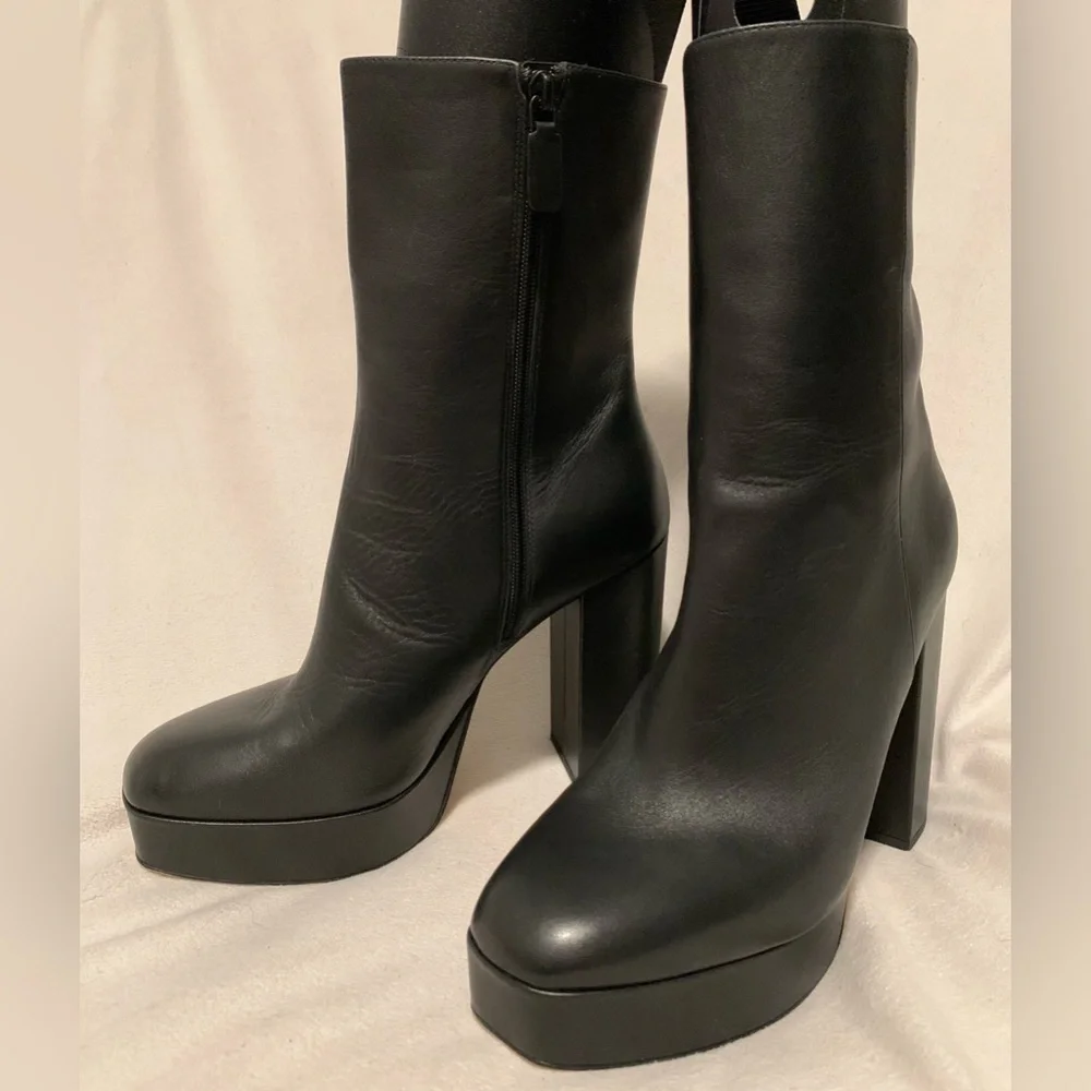 NEW Stuart Weitzman Party Zip Platform Ankle Boots Black Size 10B Block Heel